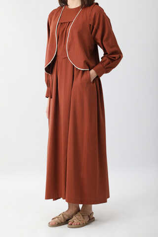 Kayra Yelekli Elbise Takım Kiremit - 14