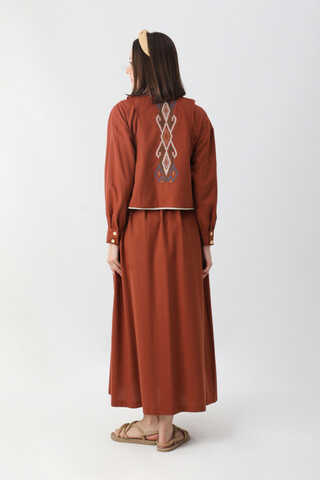 Kayra Yelekli Elbise Takım Kiremit - 15