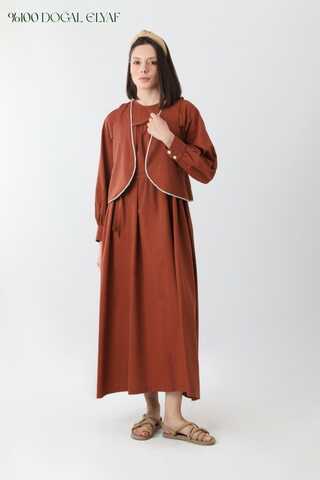 Kayra Yelekli Elbise Takım Kiremit - 10