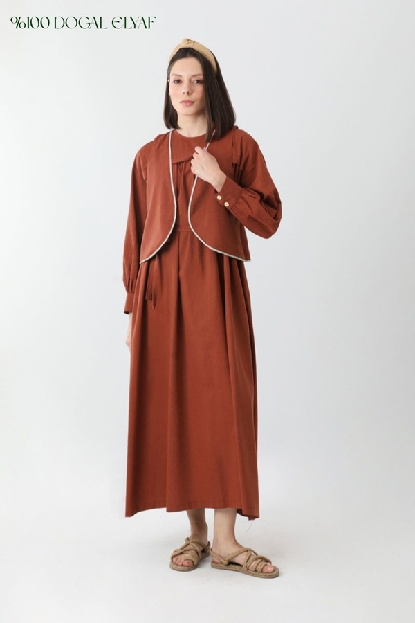 Kayra Yelekli Elbise Takım Kiremit - 10