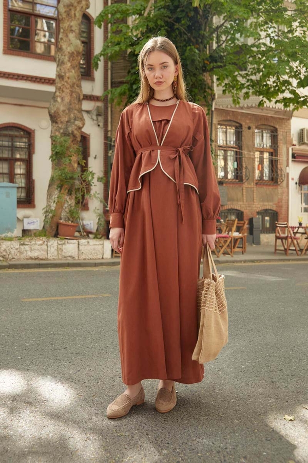 Kayra Yelekli Elbise Takım Kiremit - 6