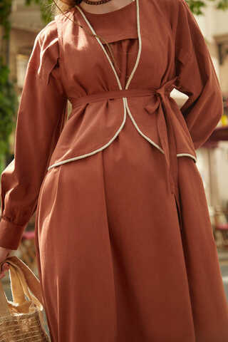 Kayra Yelekli Elbise Takım Kiremit - 7