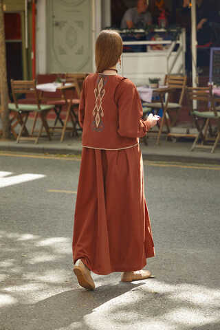 Kayra Yelekli Elbise Takım Kiremit - 8