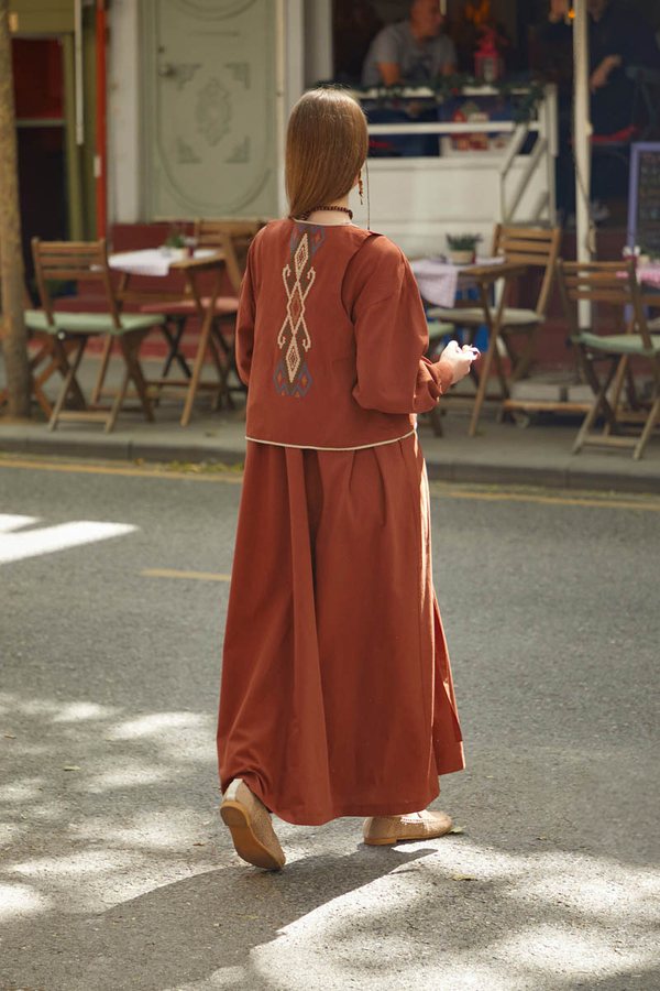 Kayra Yelekli Elbise Takım Kiremit - 8