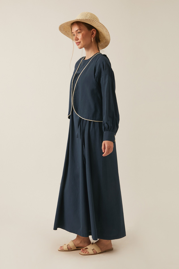 Kayra Yelekli Elbise Takım Lacivert - 6