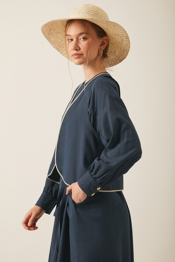 Kayra Yelekli Elbise Takım Lacivert - 7