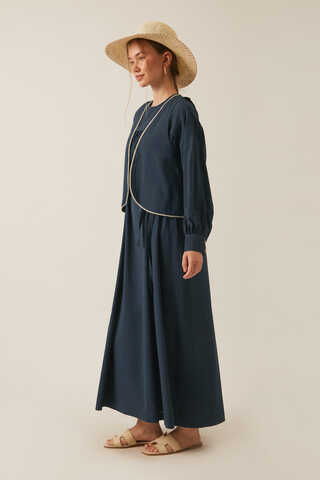 Kayra Yelekli Elbise Takım Lacivert - 6