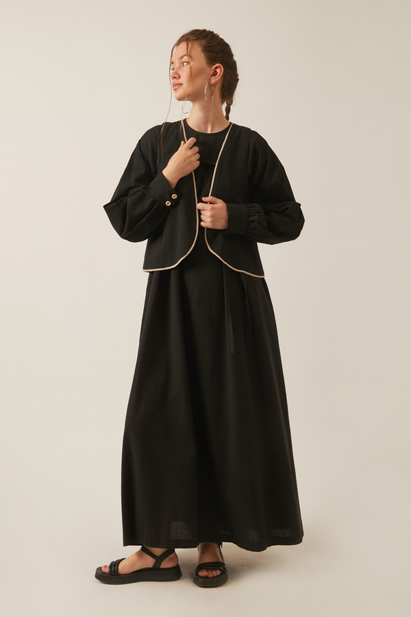 Kayra Yelekli Elbise Takım Siyah 