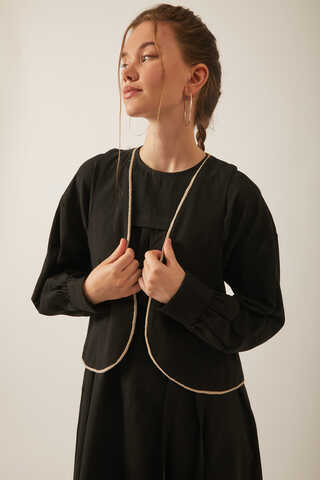 Kayra Yelekli Elbise Takım Siyah - 7