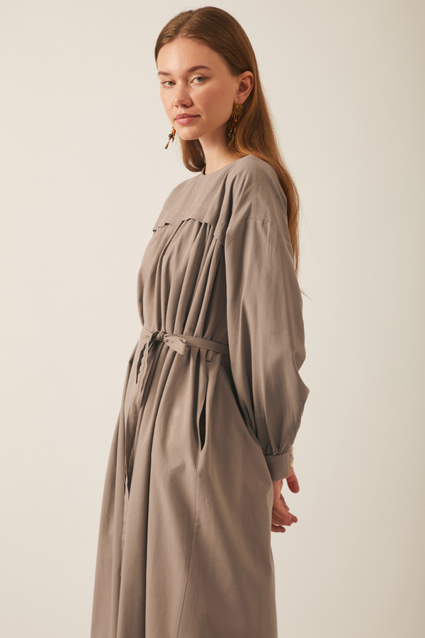 Kayra Yelekli Elbise Takım Vizon - 4