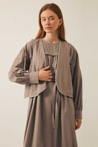 Kayra Yelekli Elbise Takım Vizon - 6