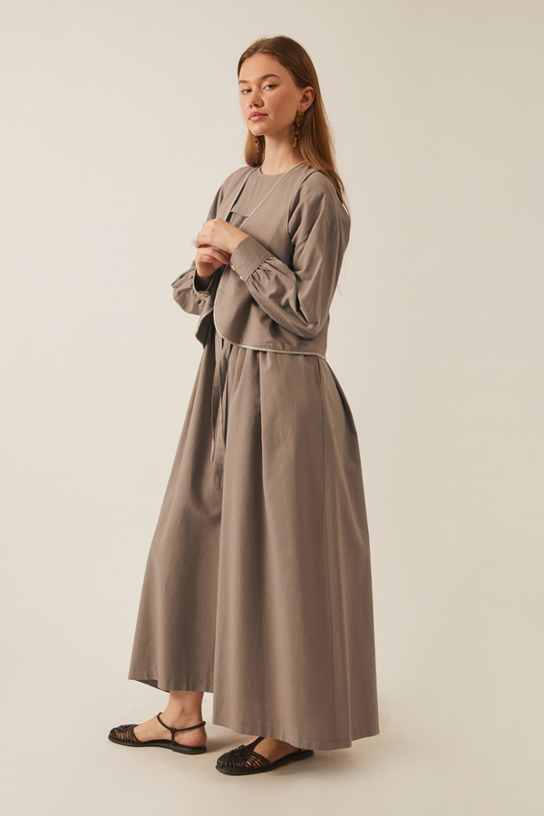 Kayra Yelekli Elbise Takım Vizon - 7