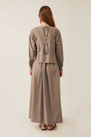 Kayra Yelekli Elbise Takım Vizon - 8