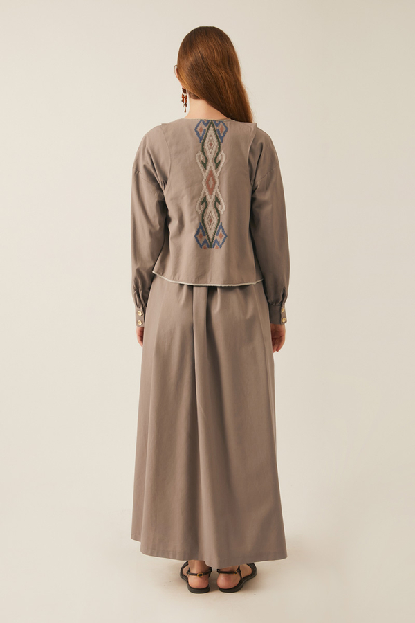 Kayra Yelekli Elbise Takım Vizon - 8