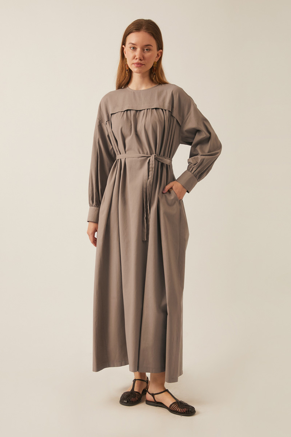 Kayra Yelekli Elbise Takım Vizon - 3