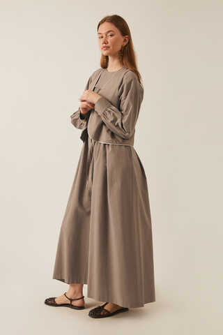 Kayra Yelekli Elbise Takım Vizon - 7