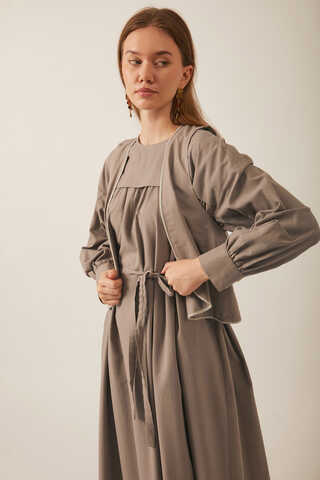 Kayra Yelekli Elbise Takım Vizon - 1