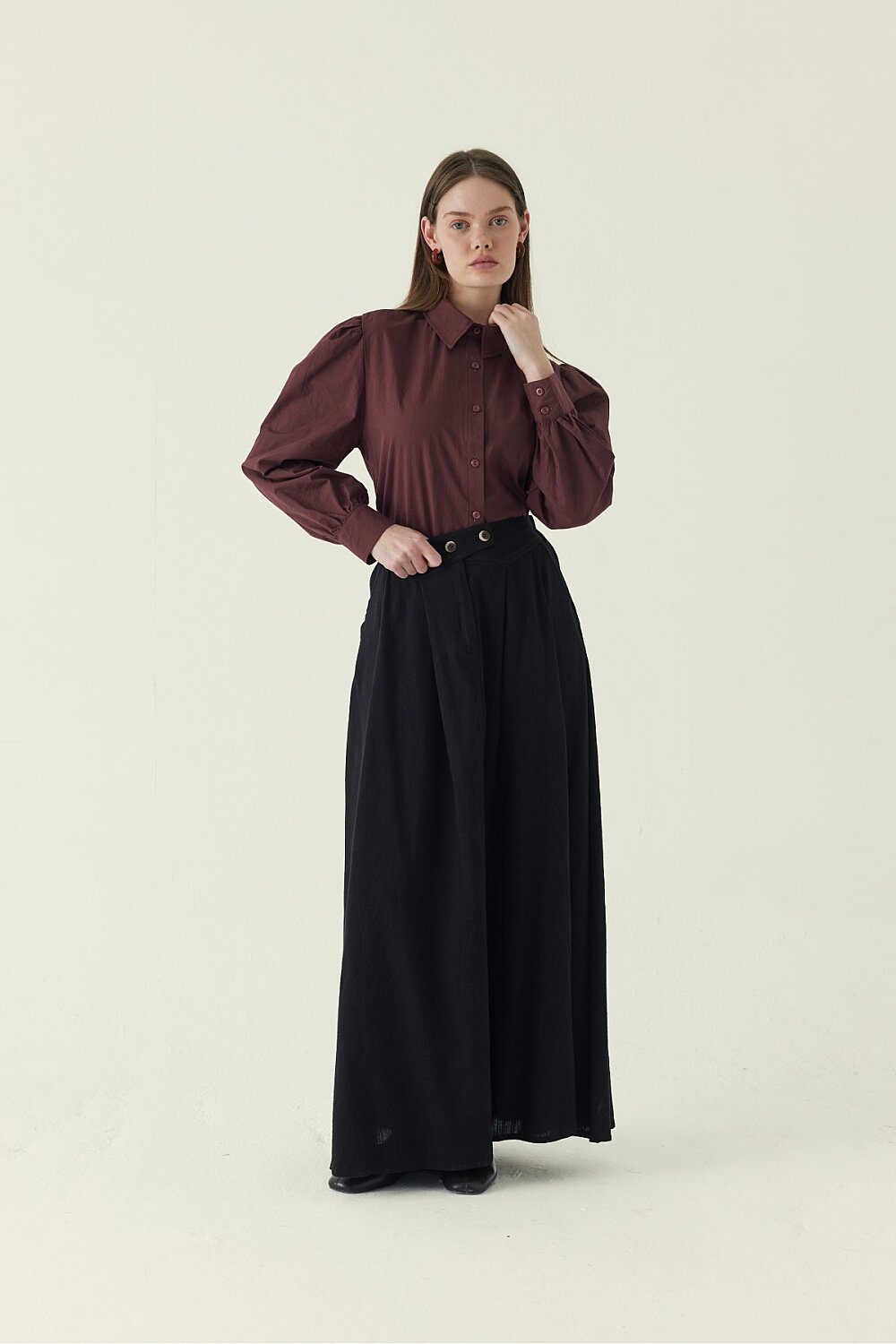 Kemeri Düğmeli Etek Siyah - 2