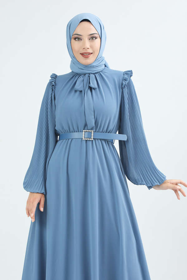 Kemeri Taşlı Elbise İndigo - 3