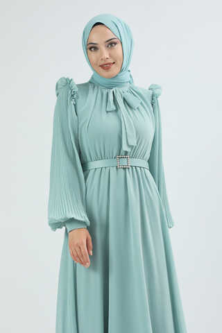 Kemeri Taşlı Elbise Mint - 3