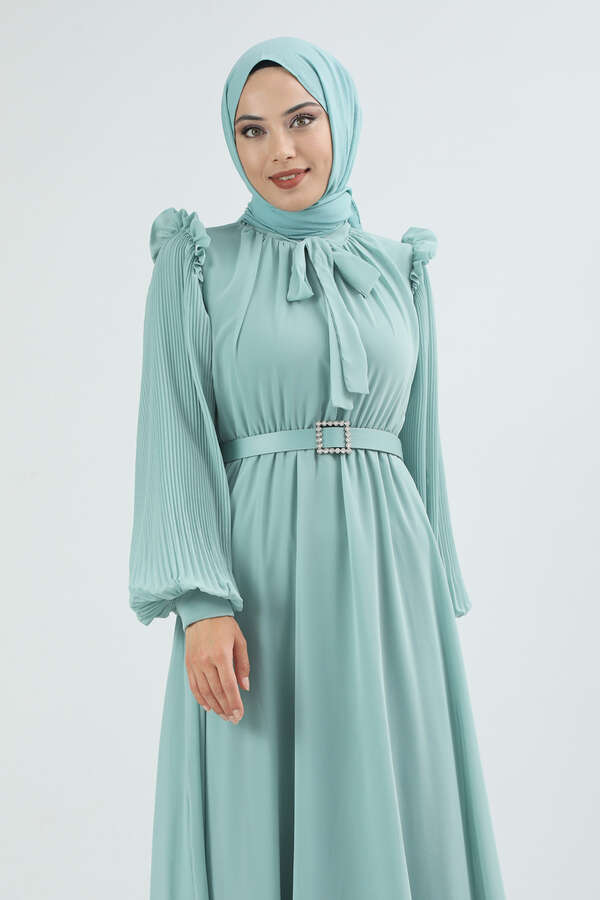 Kemeri Taşlı Elbise Mint - 3