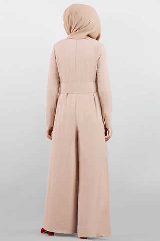 Kemerli Düz Tulum Vizon - 3