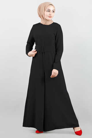 Belted Plain Jumpsuit Black - 1