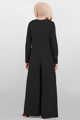 Belted Plain Jumpsuit Black - 2