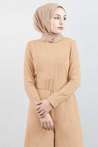 Belted Plain Jumpsuit Camel - 3