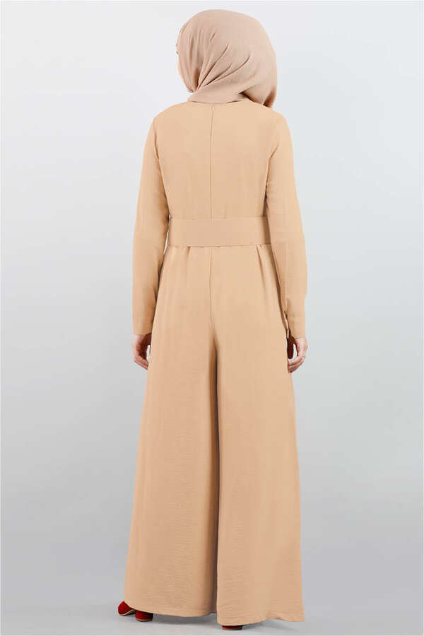 Belted Plain Jumpsuit Camel - 5