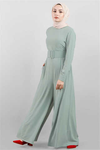 Belted Plain Jumpsuit Mint - 1