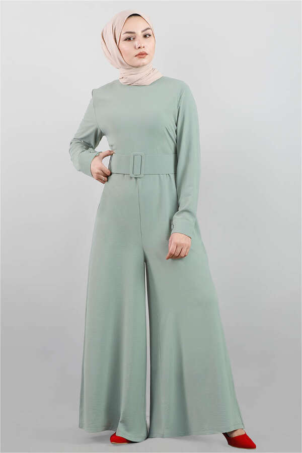 Belted Plain Jumpsuit Mint - 2