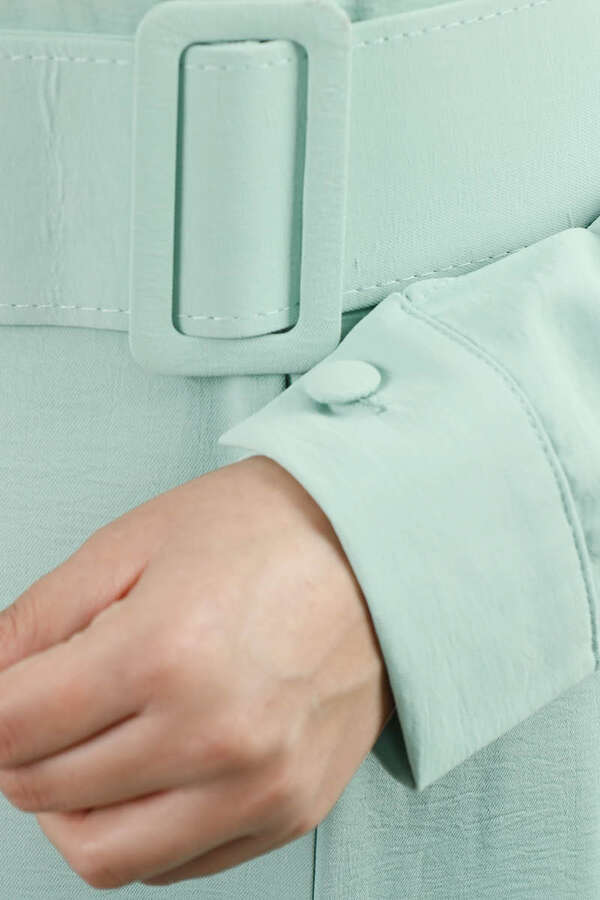 Belted Plain Jumpsuit Water Green - 5