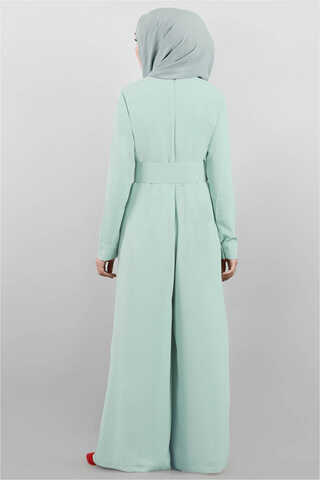 Belted Plain Jumpsuit Water Green - 6