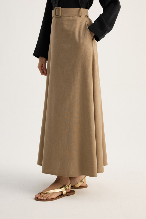 Kemerli Keten Etek Camel - 2