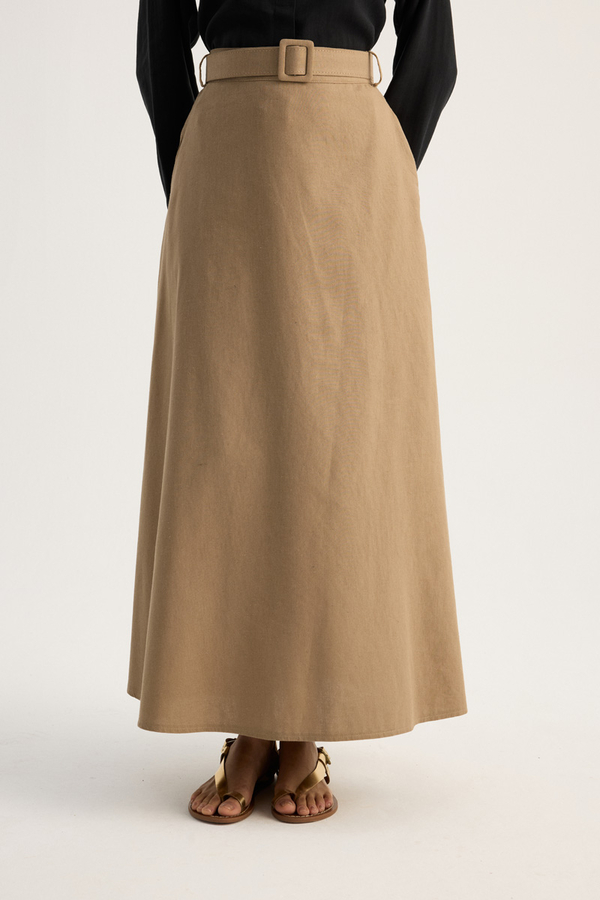 Kemerli Keten Etek Camel - 8