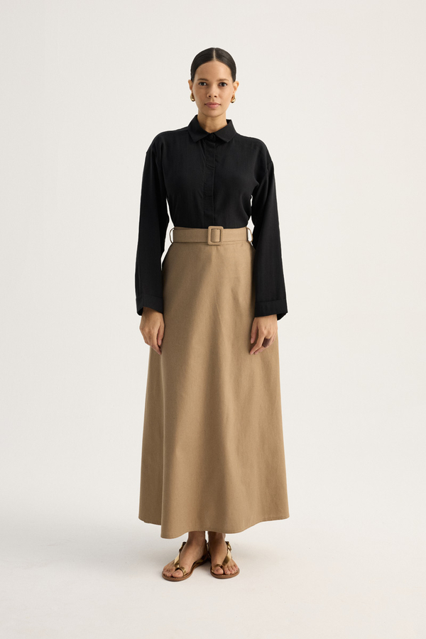 Kemerli Keten Etek Camel - 7