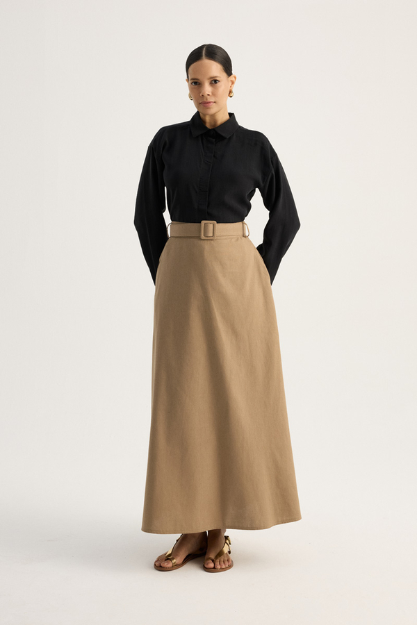 Kemerli Keten Etek Camel - 3