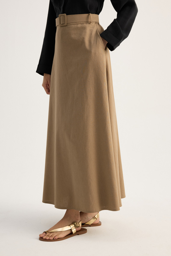 Kemerli Keten Etek Camel - 4