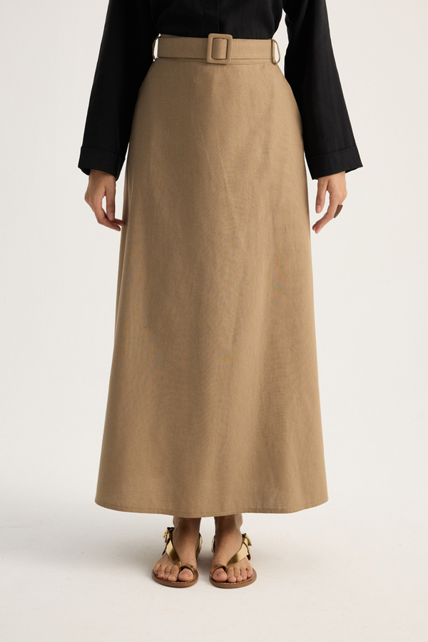 Kemerli Keten Etek Camel - 6