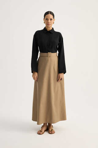 Kemerli Keten Etek Camel - 7