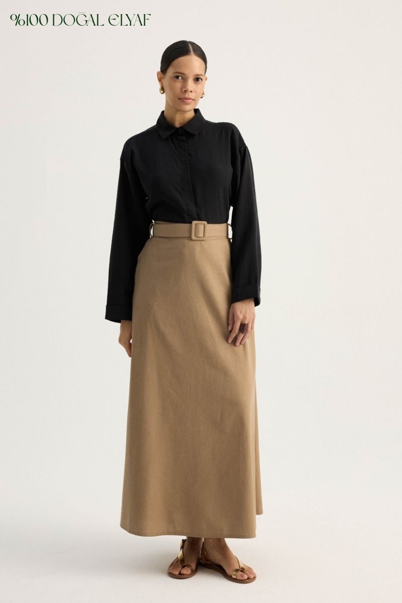 Kemerli Keten Etek Camel