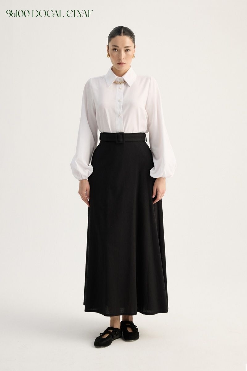 Kemerli Keten Etek Siyah