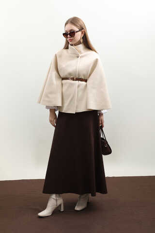 Kemerli Kısa Panço Ekru - 3