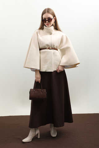 Kemerli Kısa Panço Ekru - 4