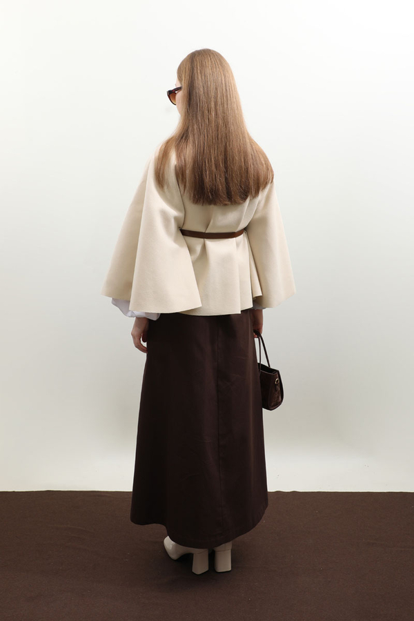 Kemerli Kısa Panço Ekru - 8