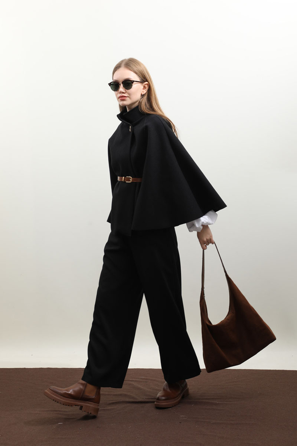 Kemerli Kısa Panço Siyah - 4