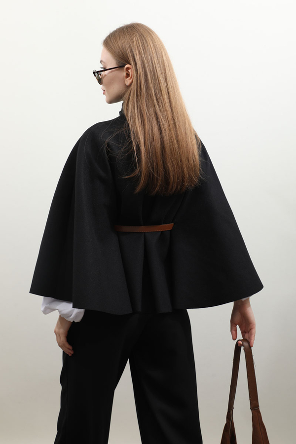 Kemerli Kısa Panço Siyah - 8