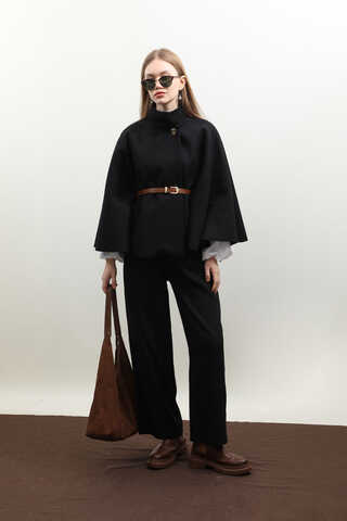 Kemerli Kısa Panço Siyah - 2