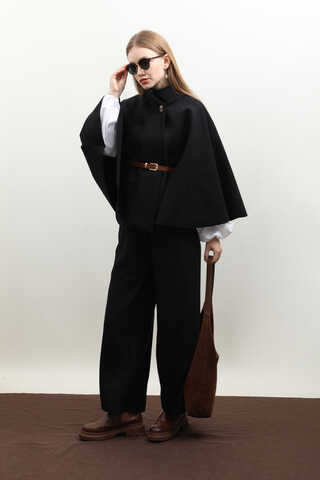 Kemerli Kısa Panço Siyah - 3